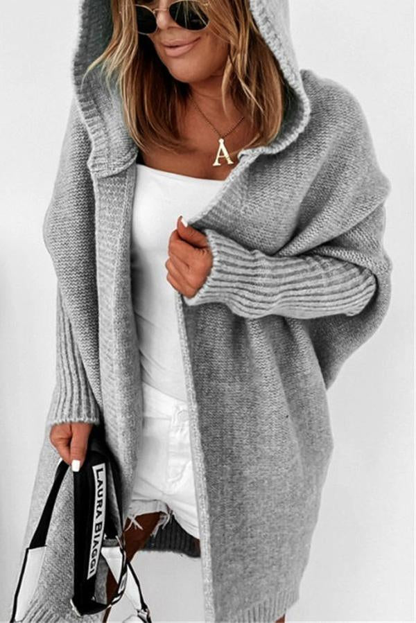 Solid Hooded Casual Cardigan