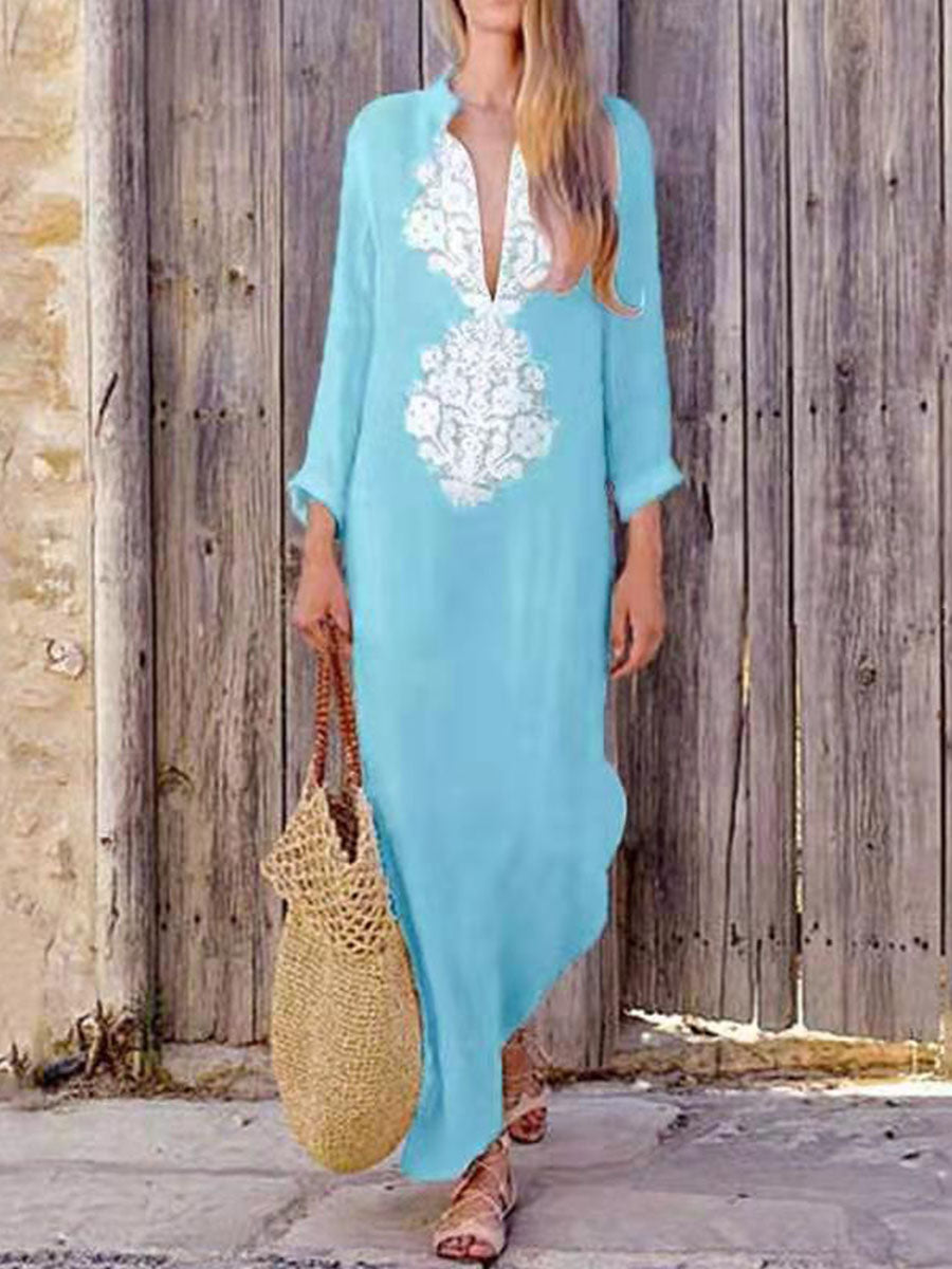 Fashionable Plus Size Line Casual V-Neck Maxi Dress