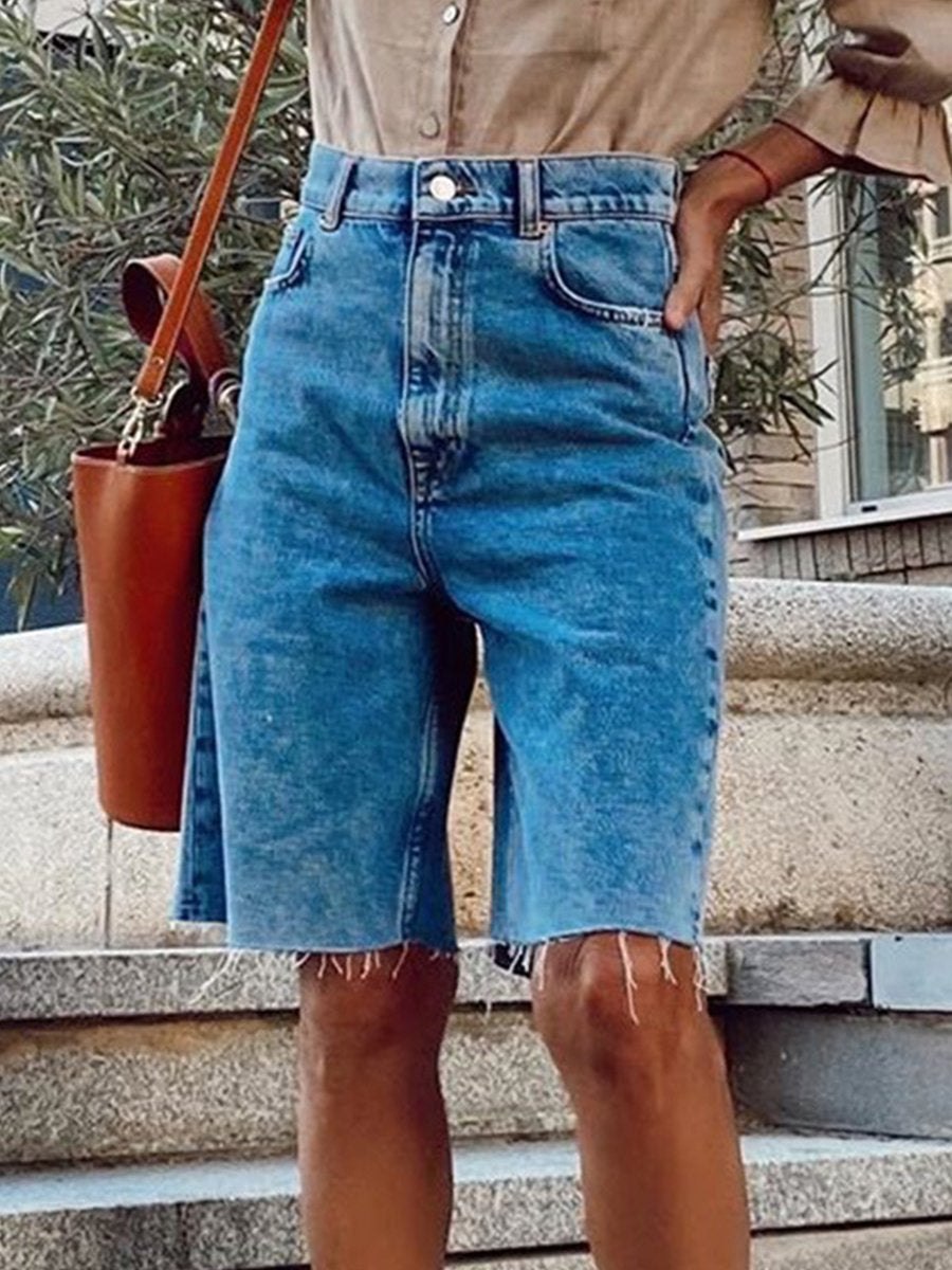 Casual Loose-Fit Denim Bike Shorts
