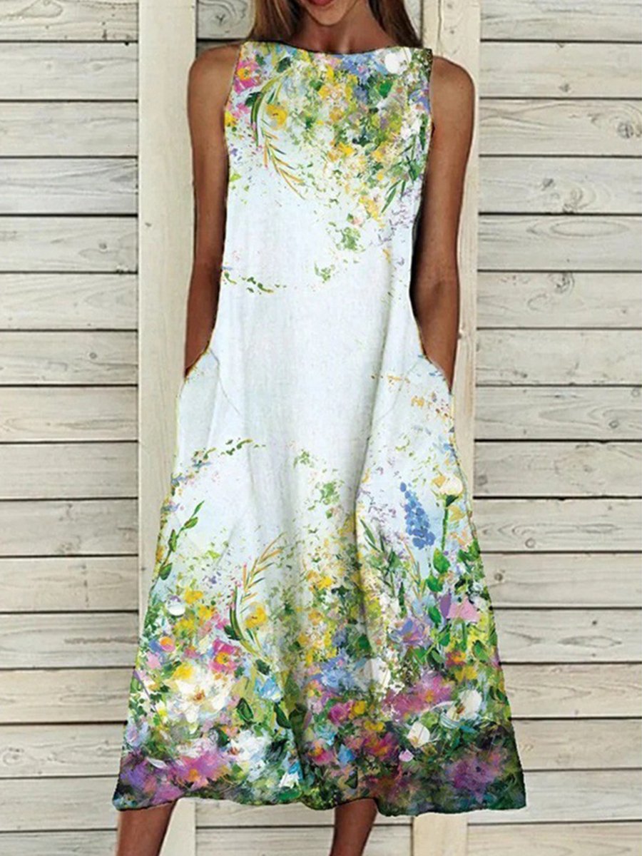 Floral Print Sleeveless Midi Dress