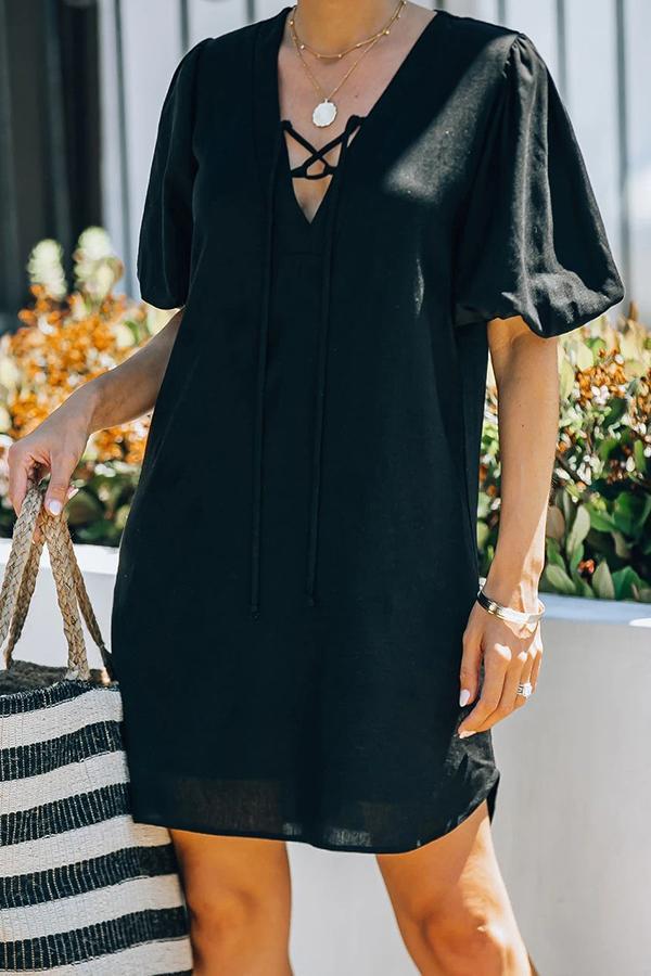 Sexy Slim Puff Sleeve Solid Color Dress