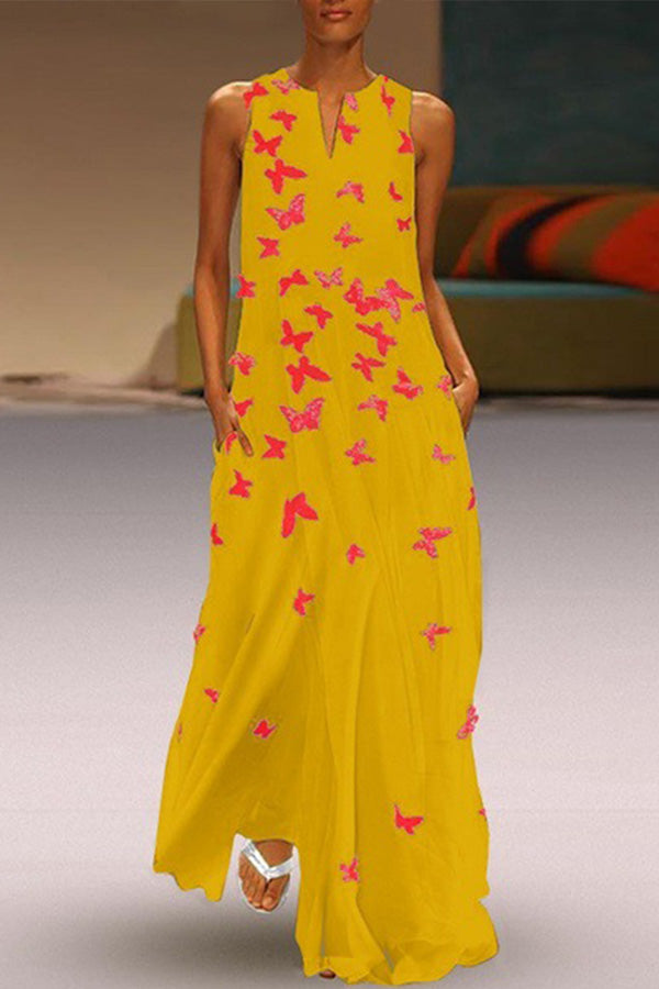 Casual Butterfly Print Sleeveless Dress