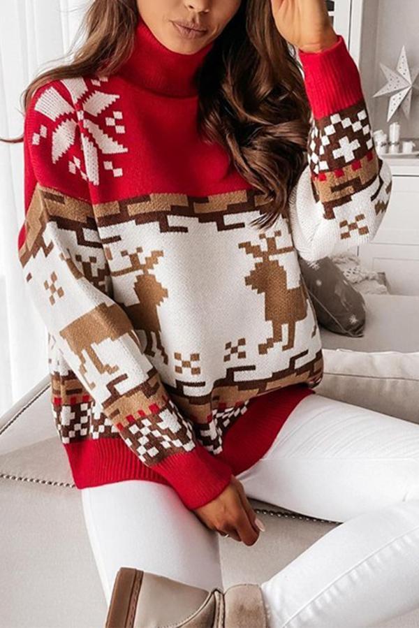 Christmas Turtleneck Elk Jacquard Knitted Sweater