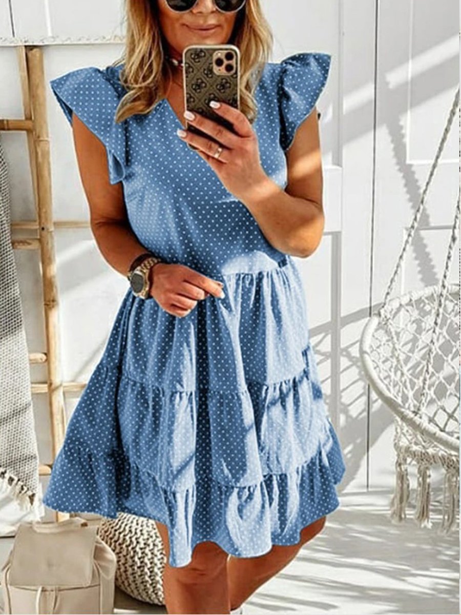 Polka Dot Print Ruffle Dress