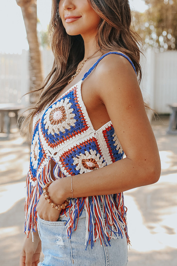 Peace&Love V Neck Multi Crochet Fringe Tank