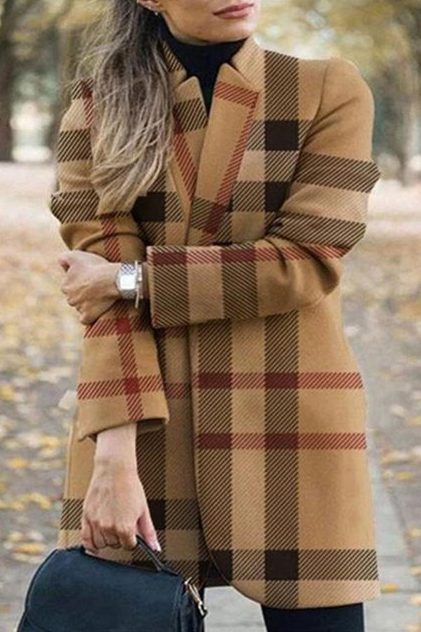 Fashion Long Sleeve Stand Collar Printed Coat