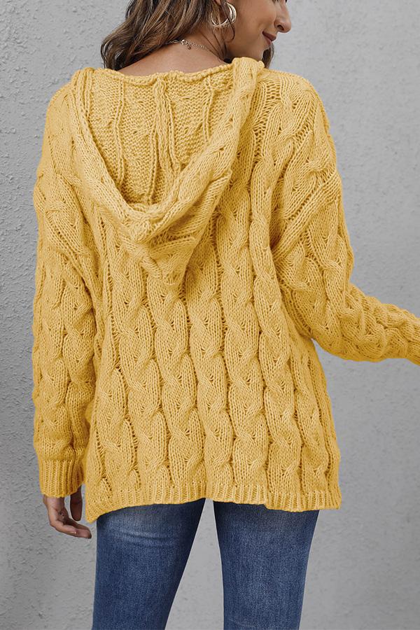 V-neck Hooded Loose Pullover Sweater