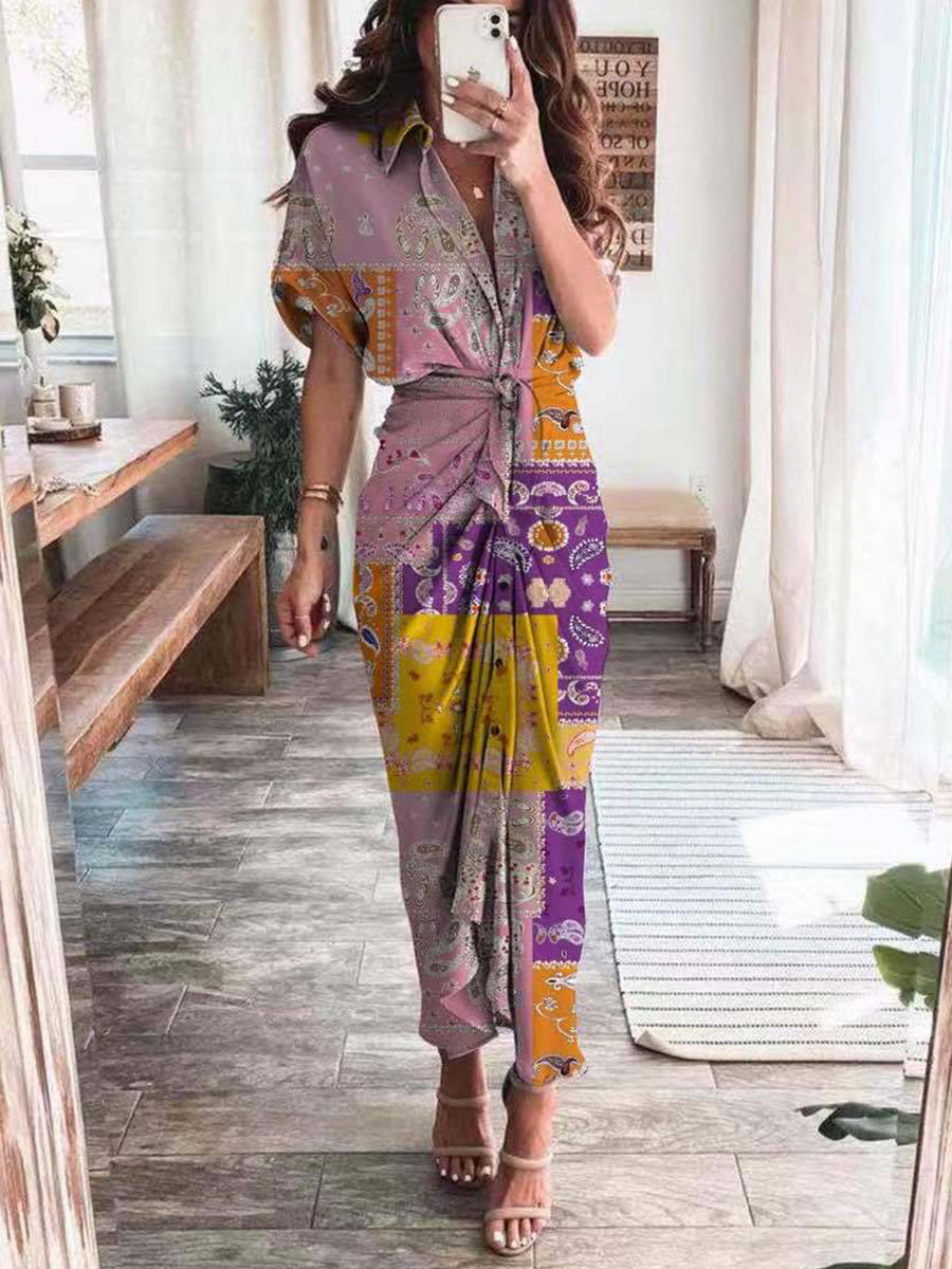 Printed V-neck Shirt Dress