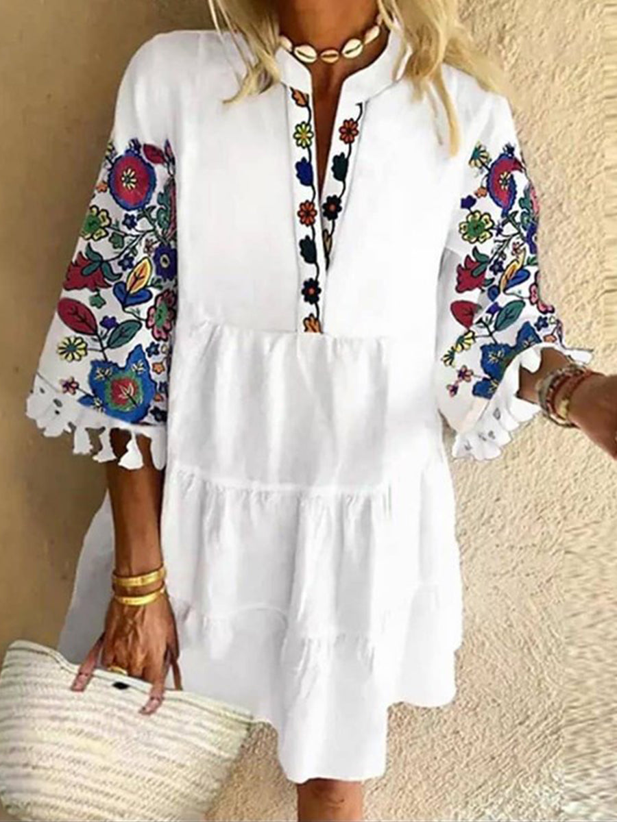 Printed V-neck Mid Length Dress