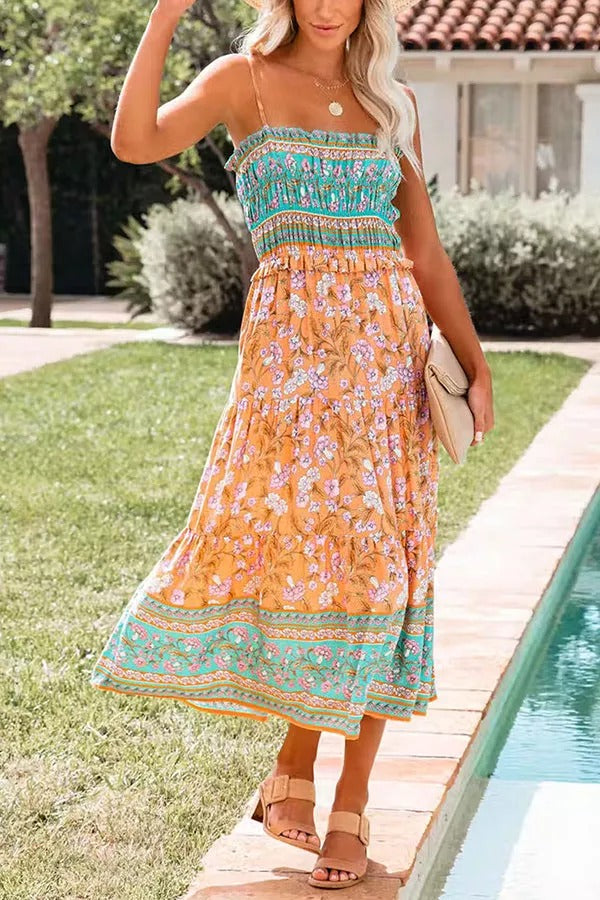 Be My Guest Floral Ruffle Midi Dress
