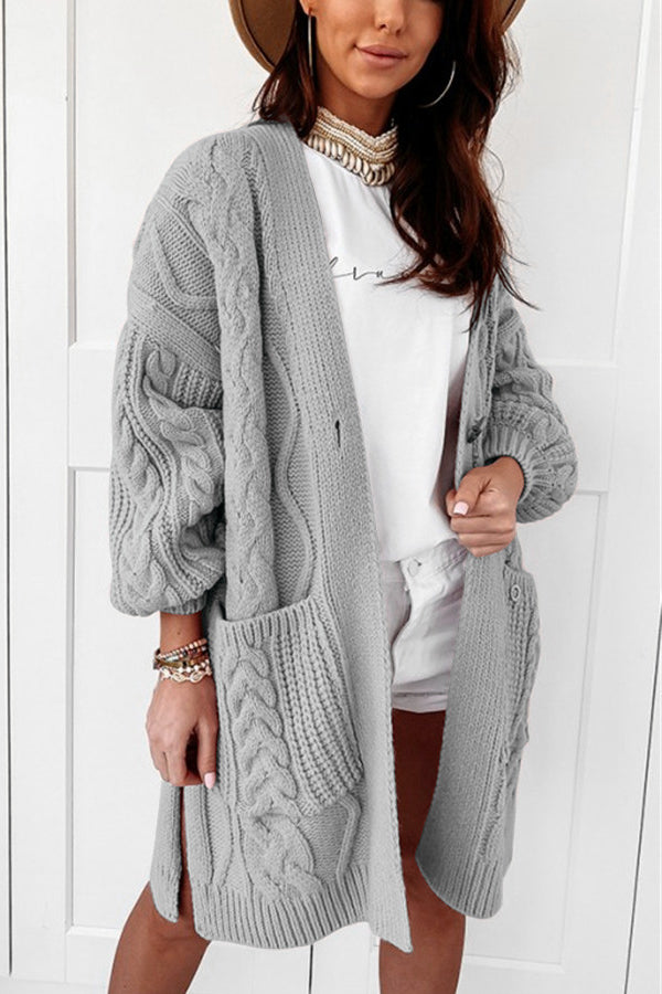 Pocket Design Long Sleeve Cable Knit Cardigan