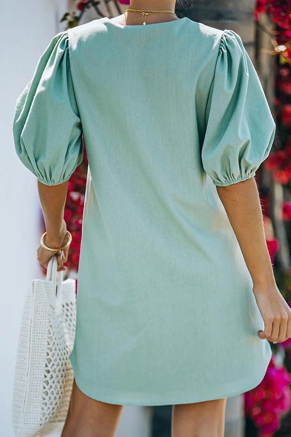 Sexy Slim Puff Sleeve Solid Color Dress
