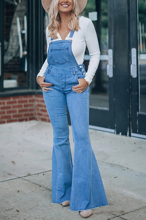 Wide Leg High Waist Pocket Denim Jumpsuit