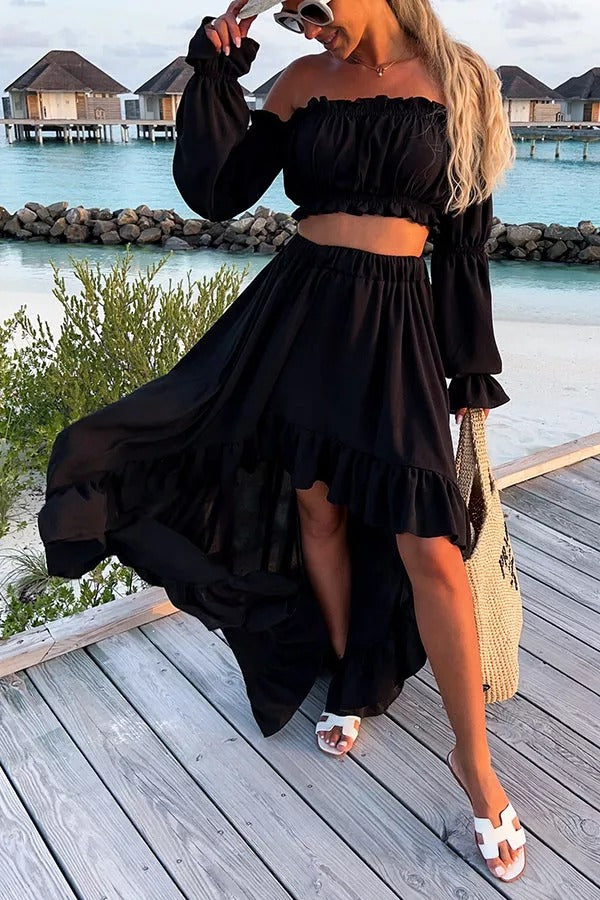 Touch My Soul Off Shoulder High Low Dress Suits