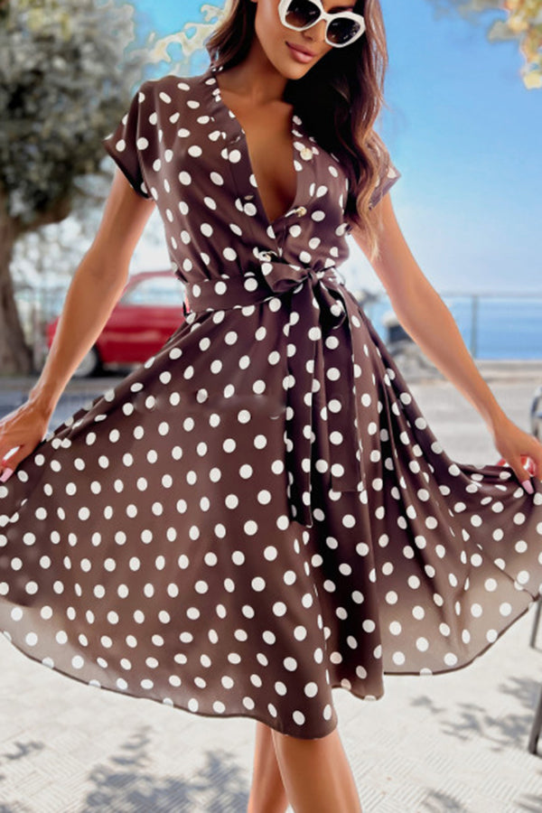 Aurielle Polka Dot Tie Front Midi Dress