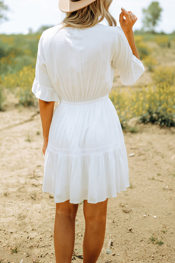 Solid Color Lace Waist Tie Ruffle Panel Mini Dress