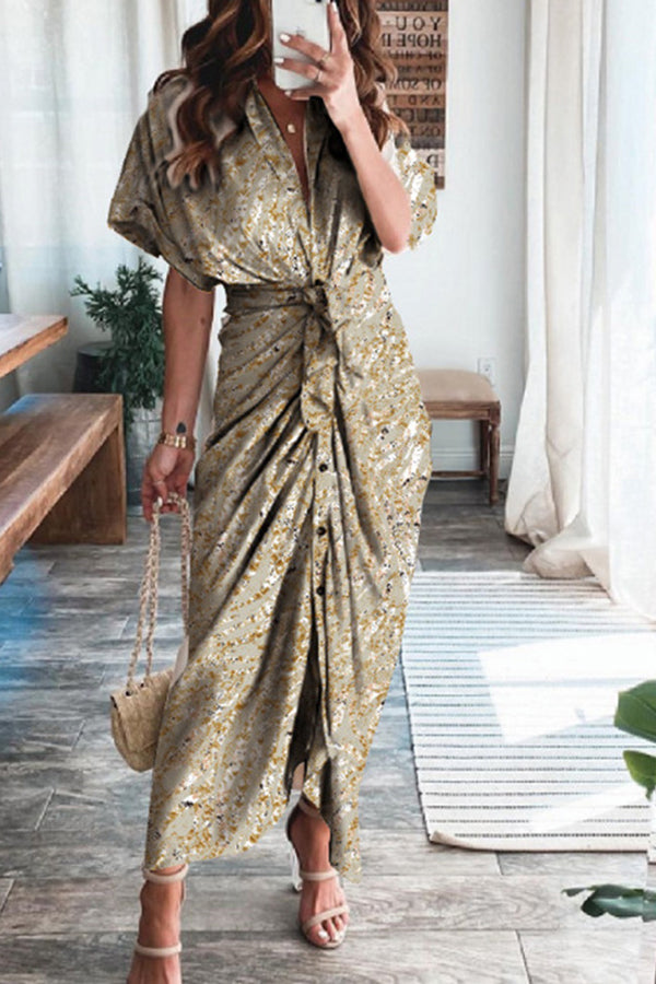 Short Sleeve Elegant Commuter High Waist Printed Long Dress