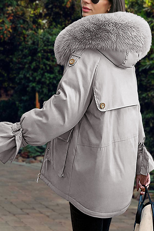 Fashion Casual Fur Collar Hooded Coat