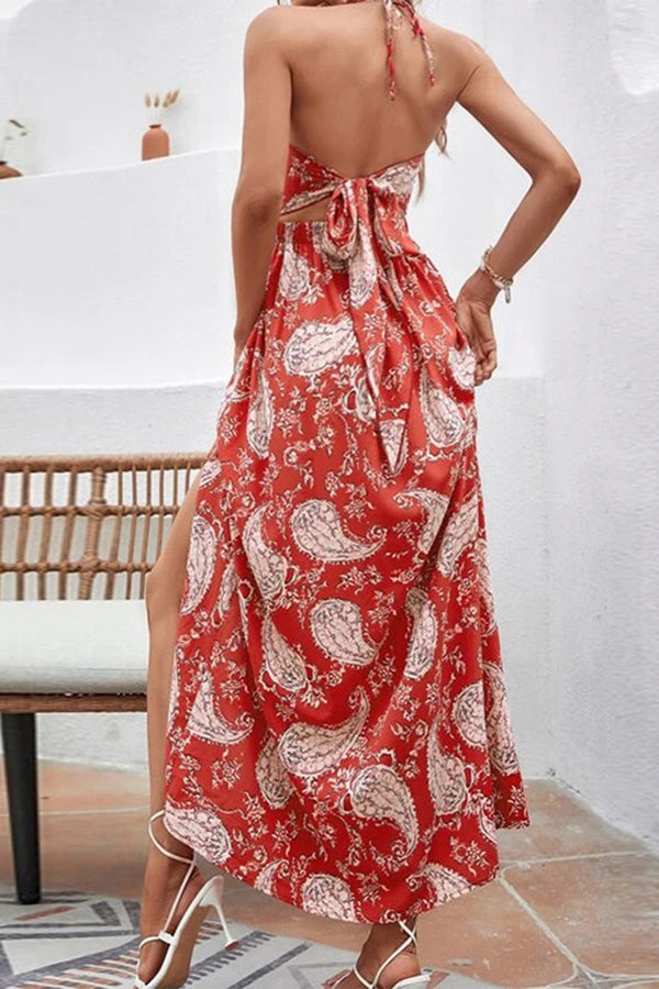 Paneled Beach Cutout Sling Maxi Dress