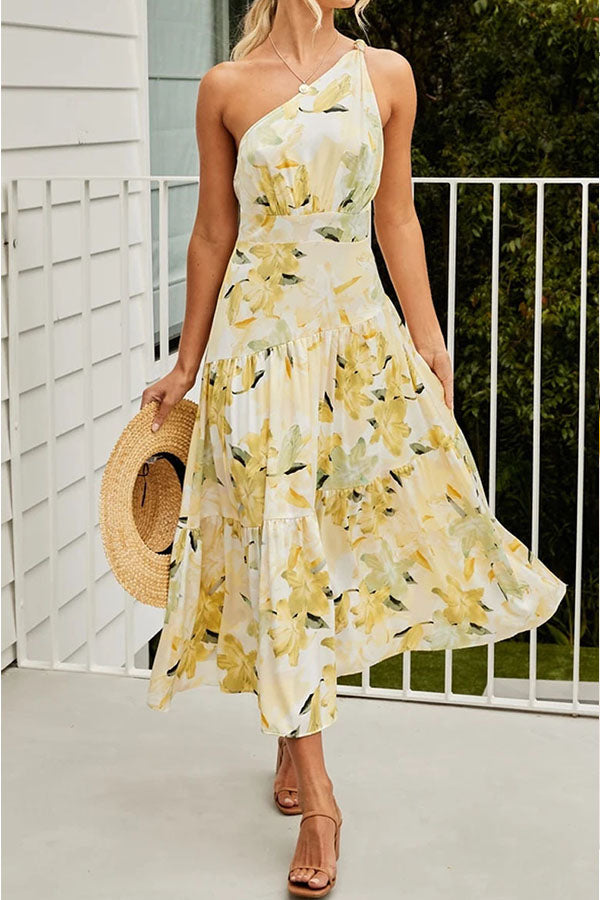 Sweet Sundae Floral One Shoulder Maxi Dress