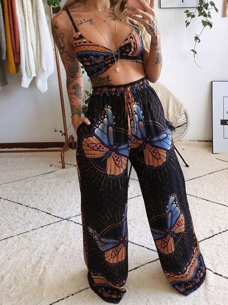 Print Bra Wide Leg Pants Two-piece