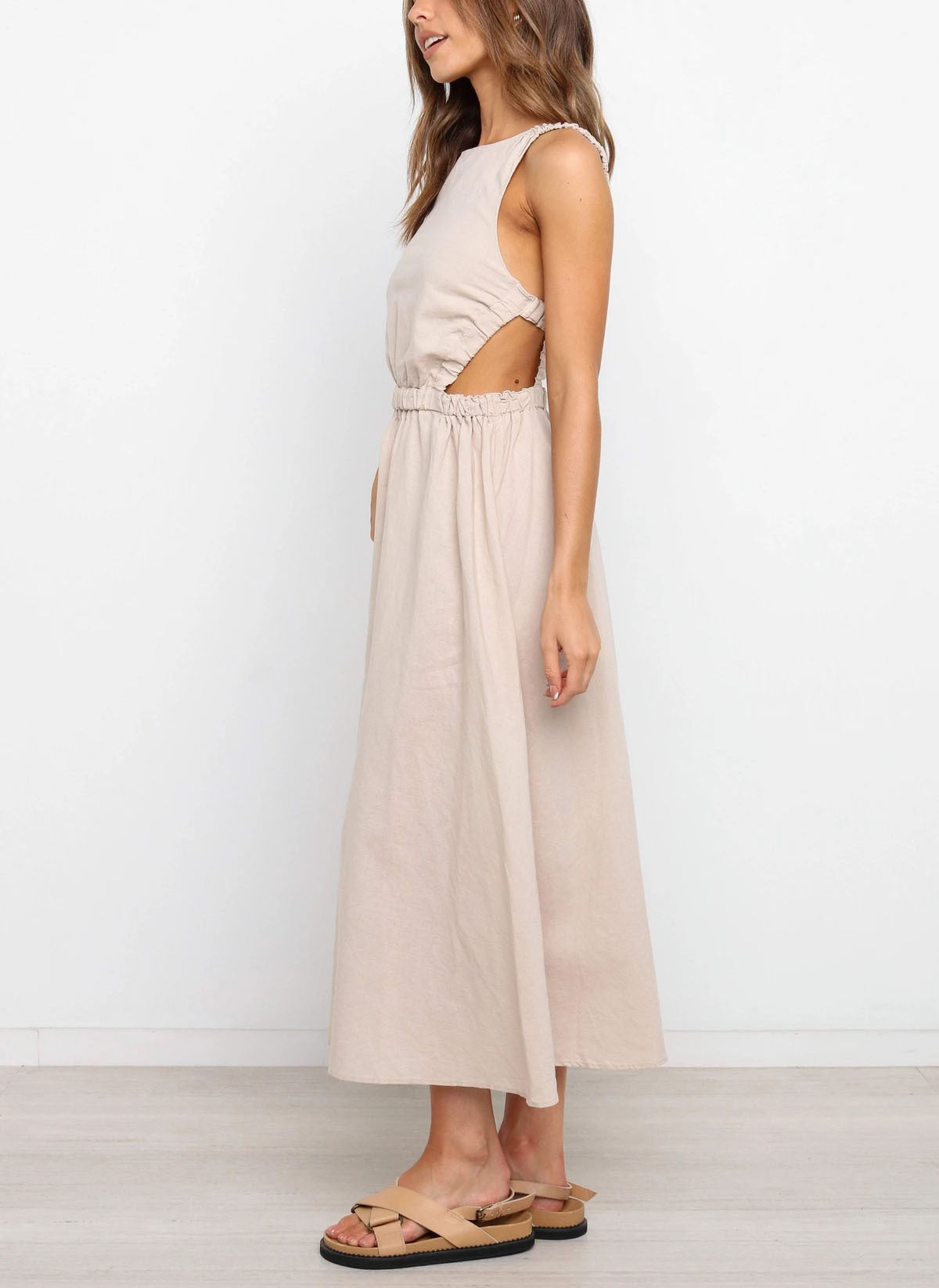 Backless Solid Color Sexy Cotton Linen Dress