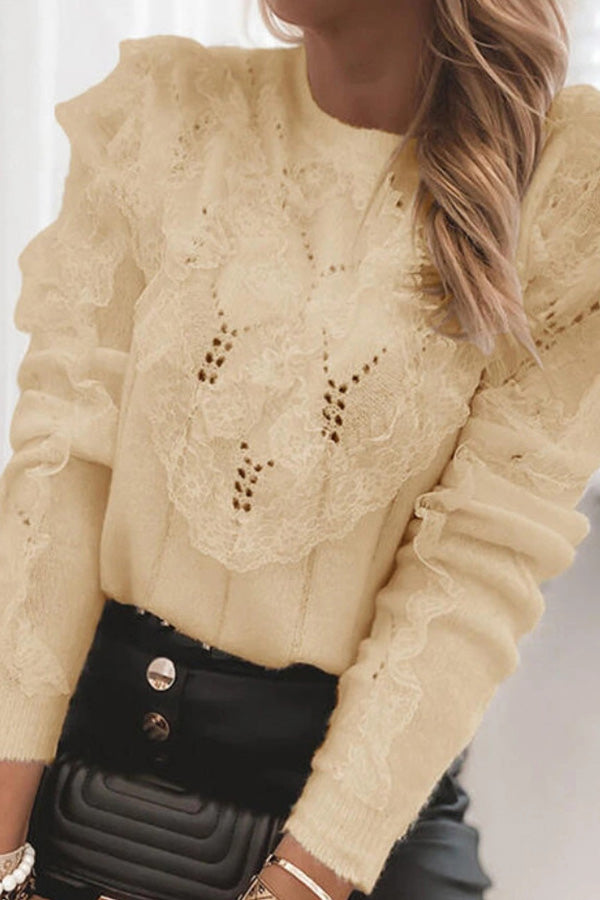 Lace Round Neck Stitching Lace Sweater