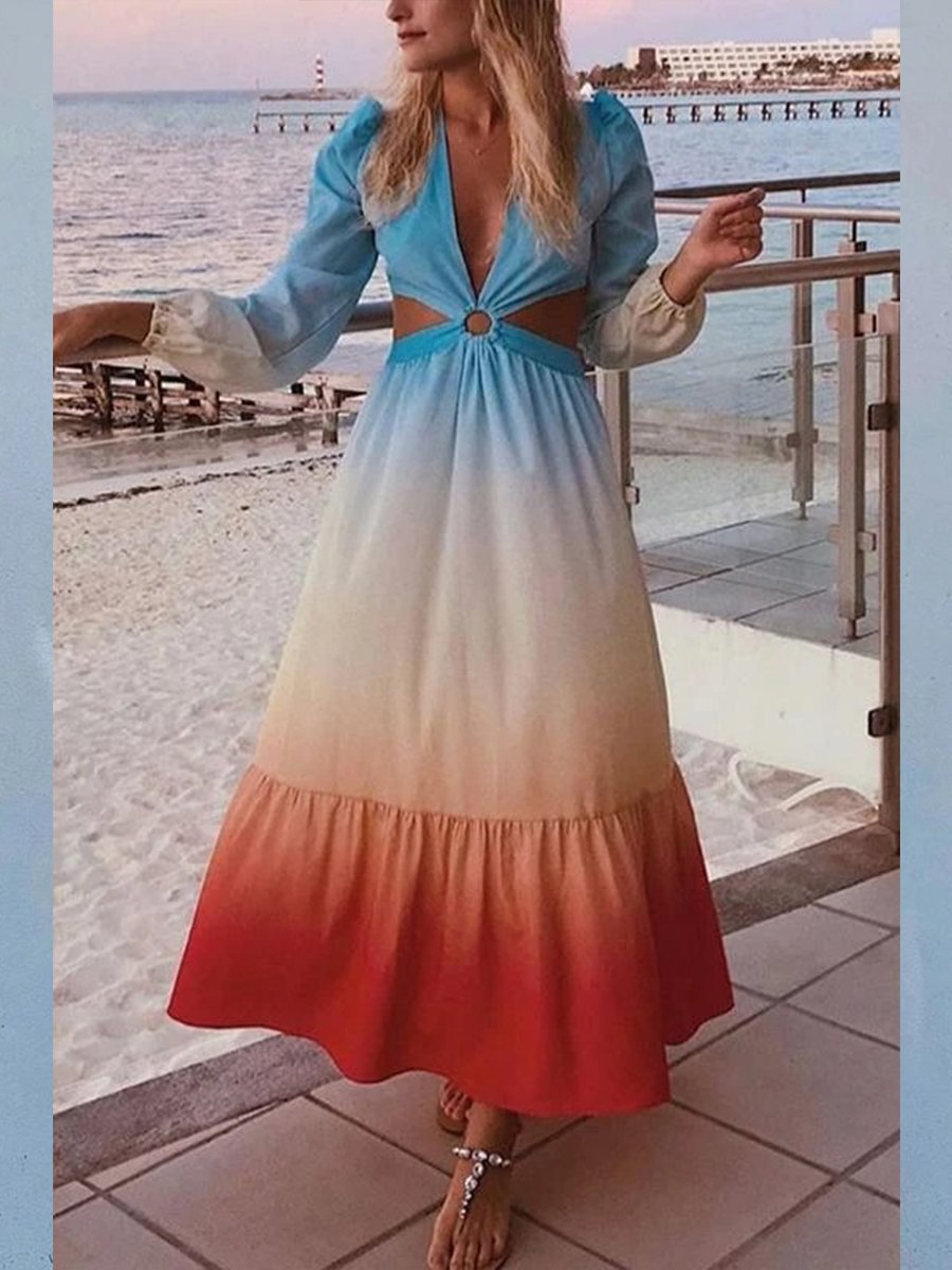Pretty Show Waist Gradient Vacation Dress