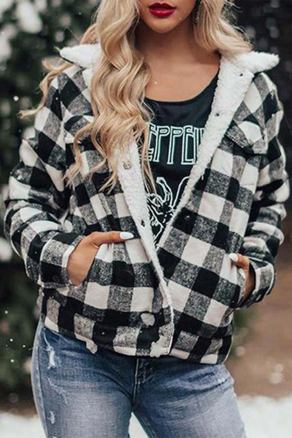 Plaid Fleece Button Jacket
