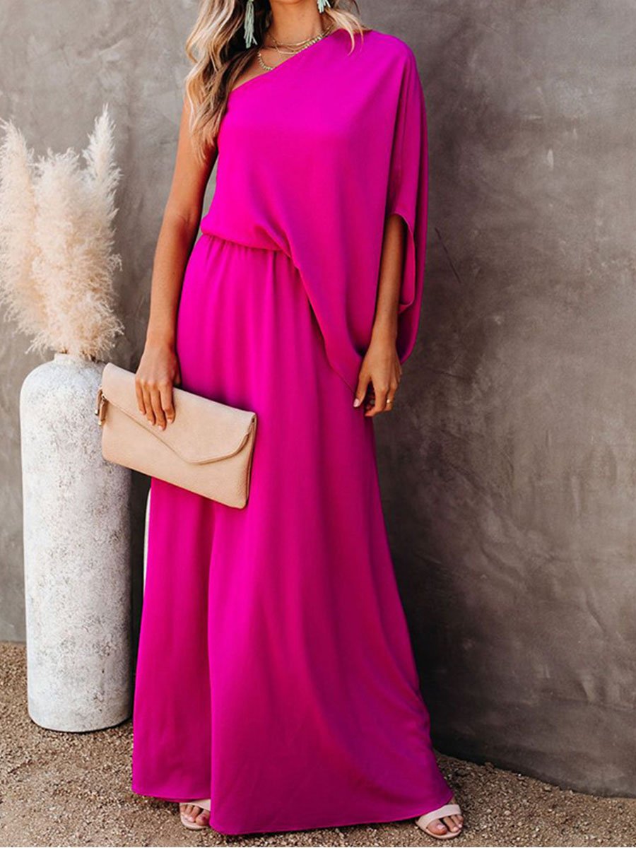 One-shoulder Solid Split Side Maxi Dress