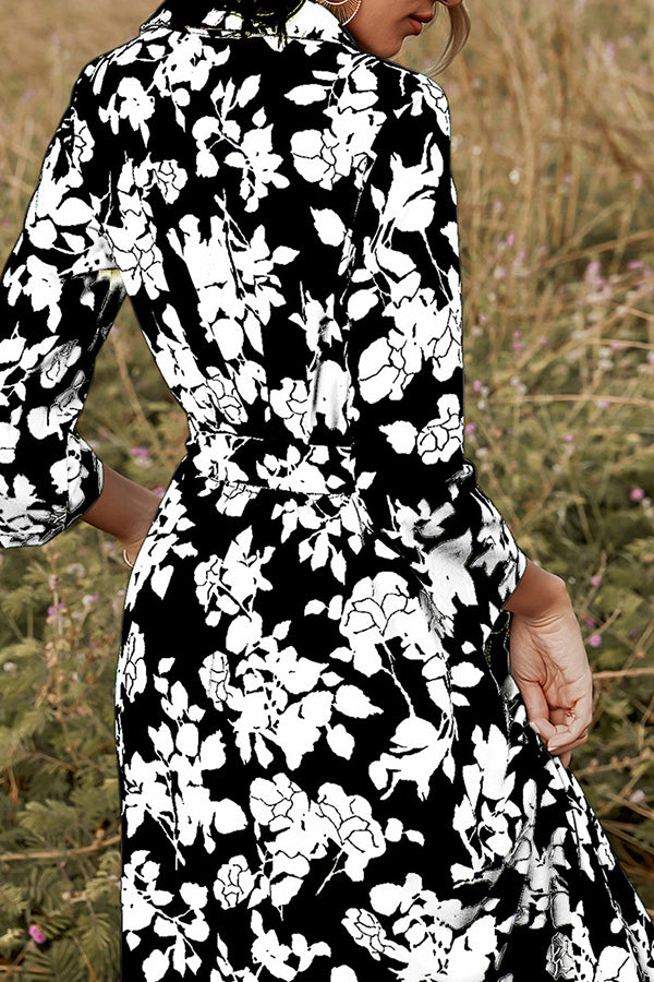 Fashion Women's Green Print Lace-up Dress