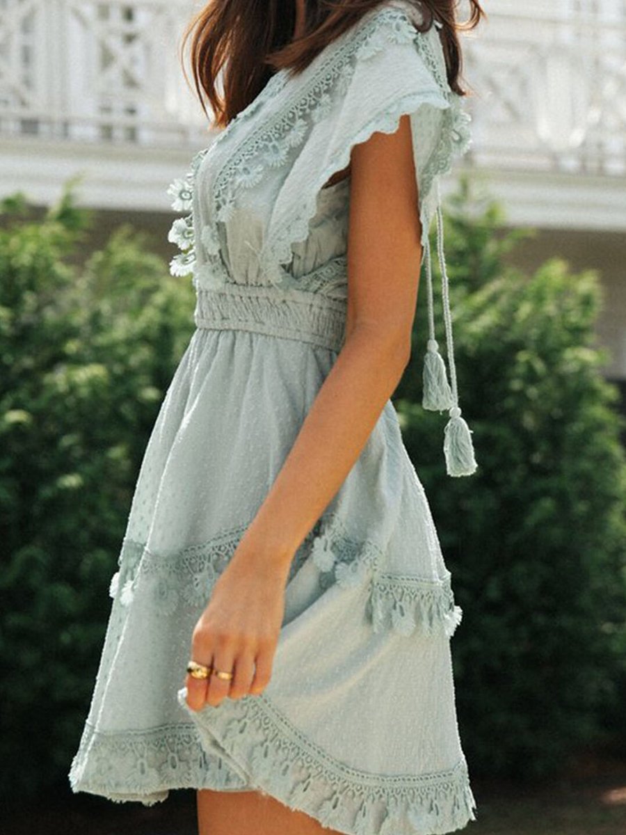 Women's Dress Solid Lace Fringe Mini Dress