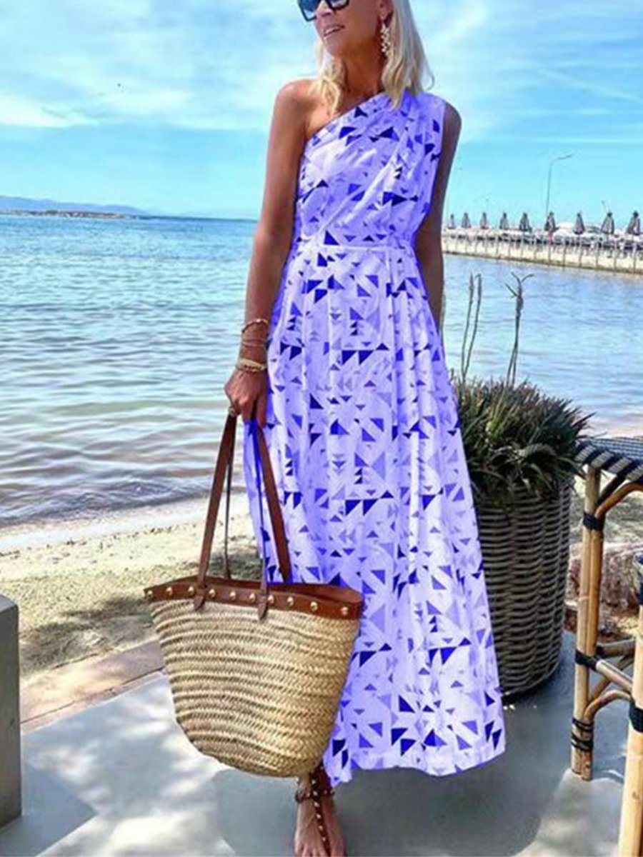 One-shoulder Printed Boho Maxi Dress